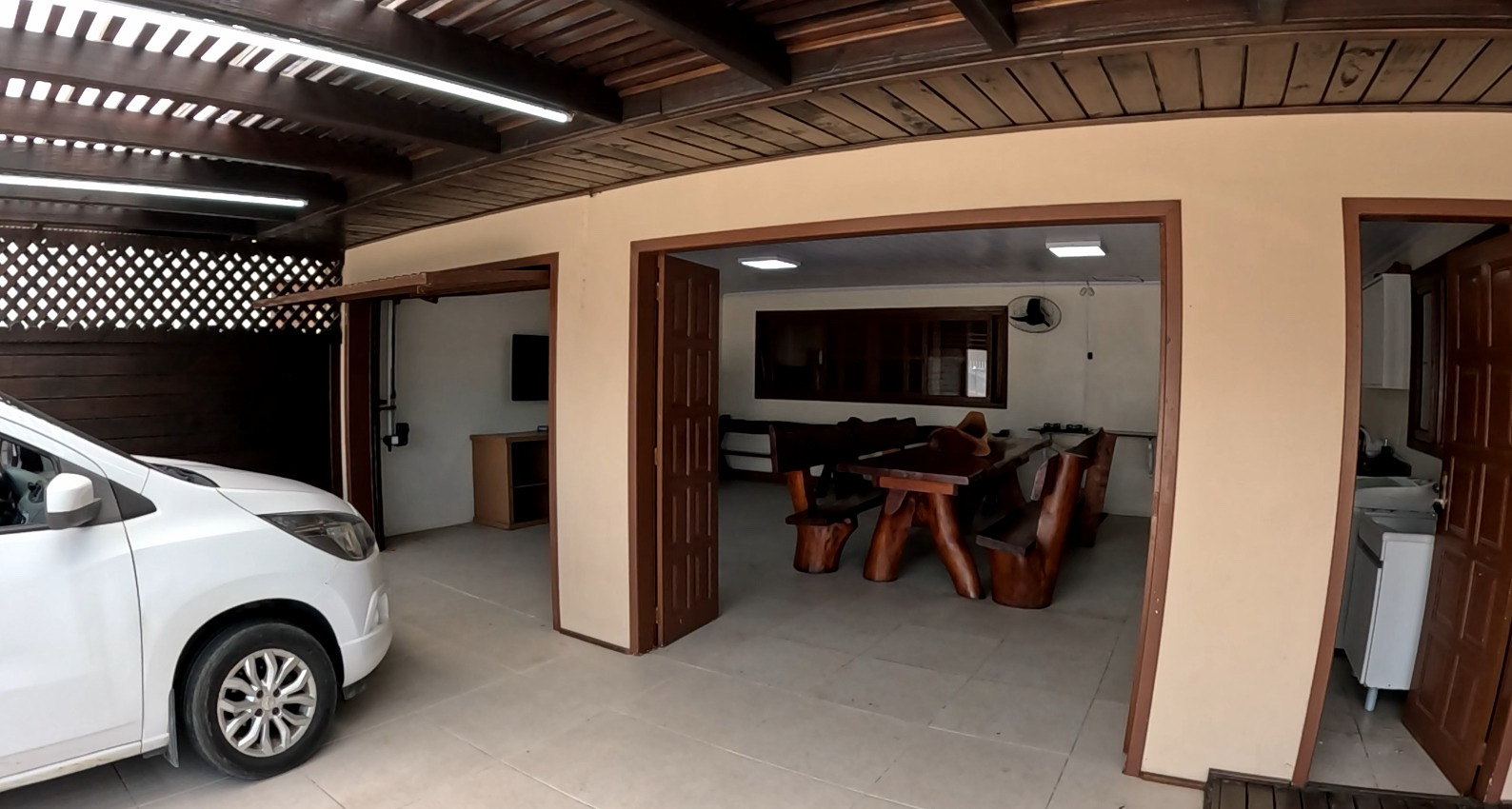 Garage and gourmet dining area